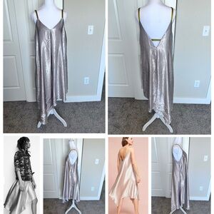 Anthropologie Floreat metallic asymmetrical slip dress gold straps Sz Medium